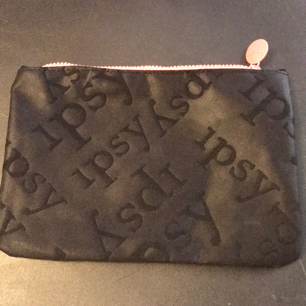 Ipsy black and hot pink logo makeup bag